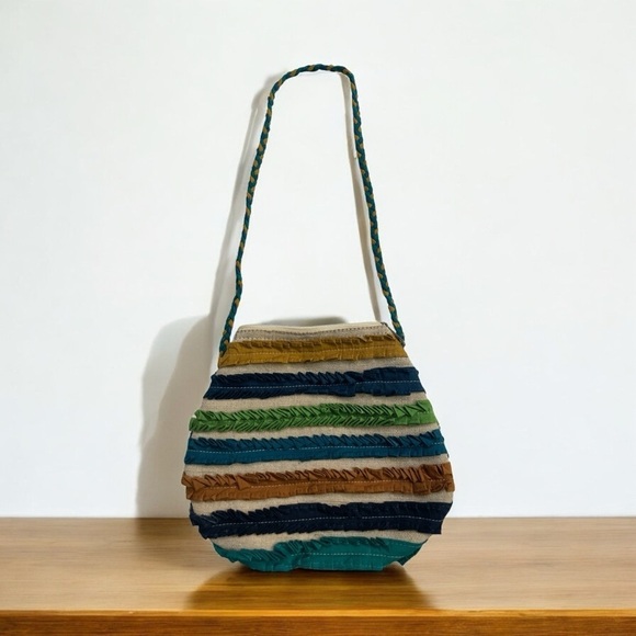 Louise Aarong Bangladesh
Small round patch fabric ethnic bag with braided strap. - Picture 1 of 6